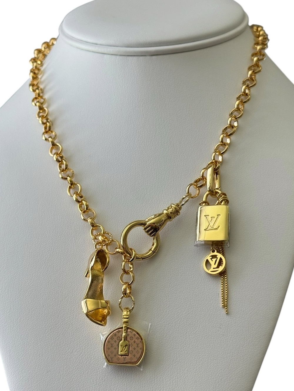 Louis Vuitton Upcycled Gold Charm Chain Necklace